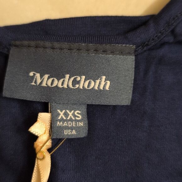 NWT ModCloth Dark Navy Blue Sleeveless peplum tank crochet neck size XXS - Picture 4 of 9